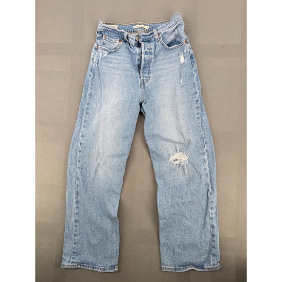 Levi's Premium Denim - Levis Ribcage Straight Ankle Jeans 28 Cotton Distressed Light Wash Stretchy